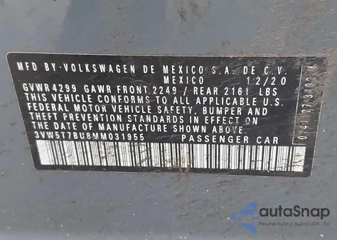 2021 Volkswagen Jetta Gli 2.0T Autobahn/2.0T S from USA, damaged, VIN 3VW5T7BU8MM031955